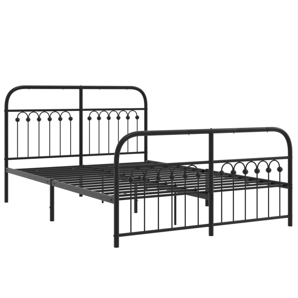 Bed frame with head and footboard metal black 140x190 cm