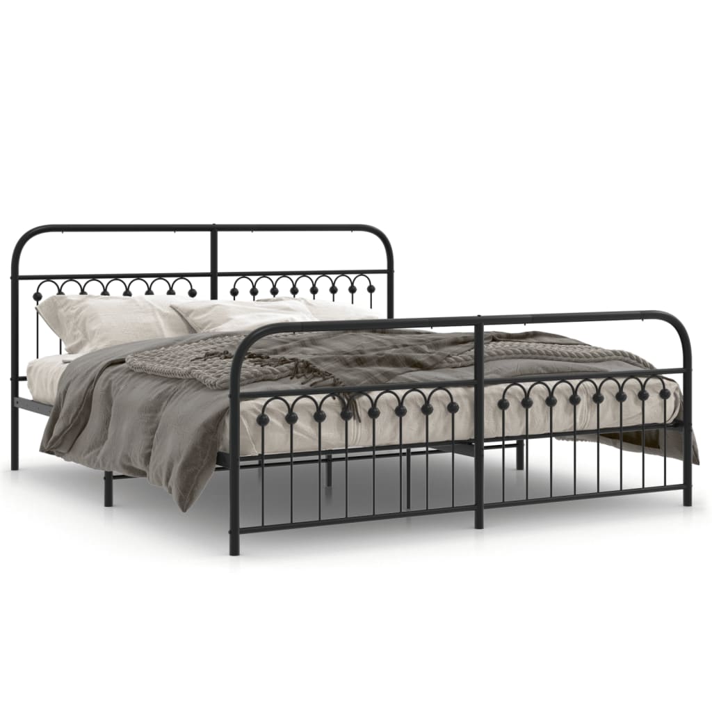 Bed frame with head and footboard metal black 183x203 cm