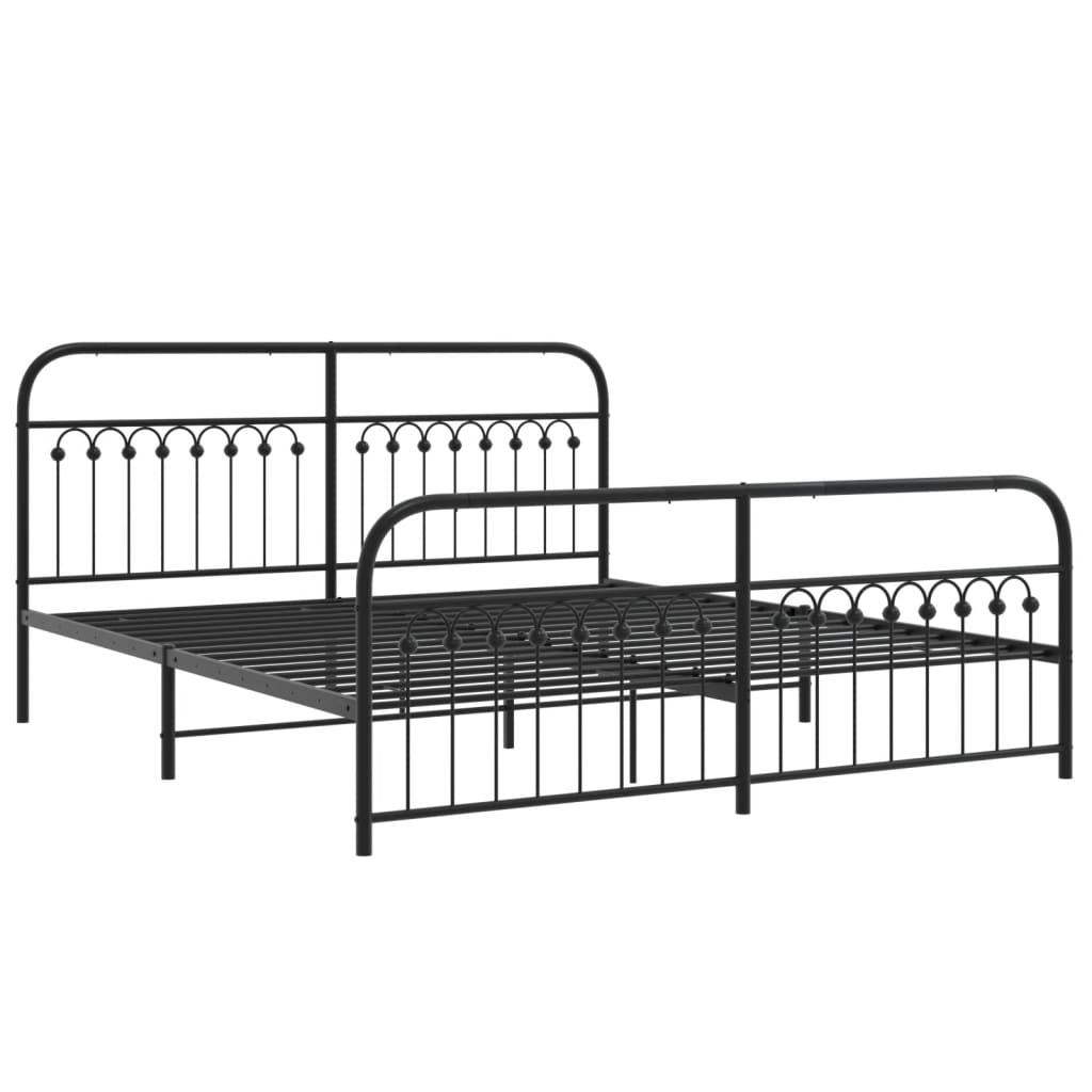 Bed frame with head and footboard metal black 183x203 cm