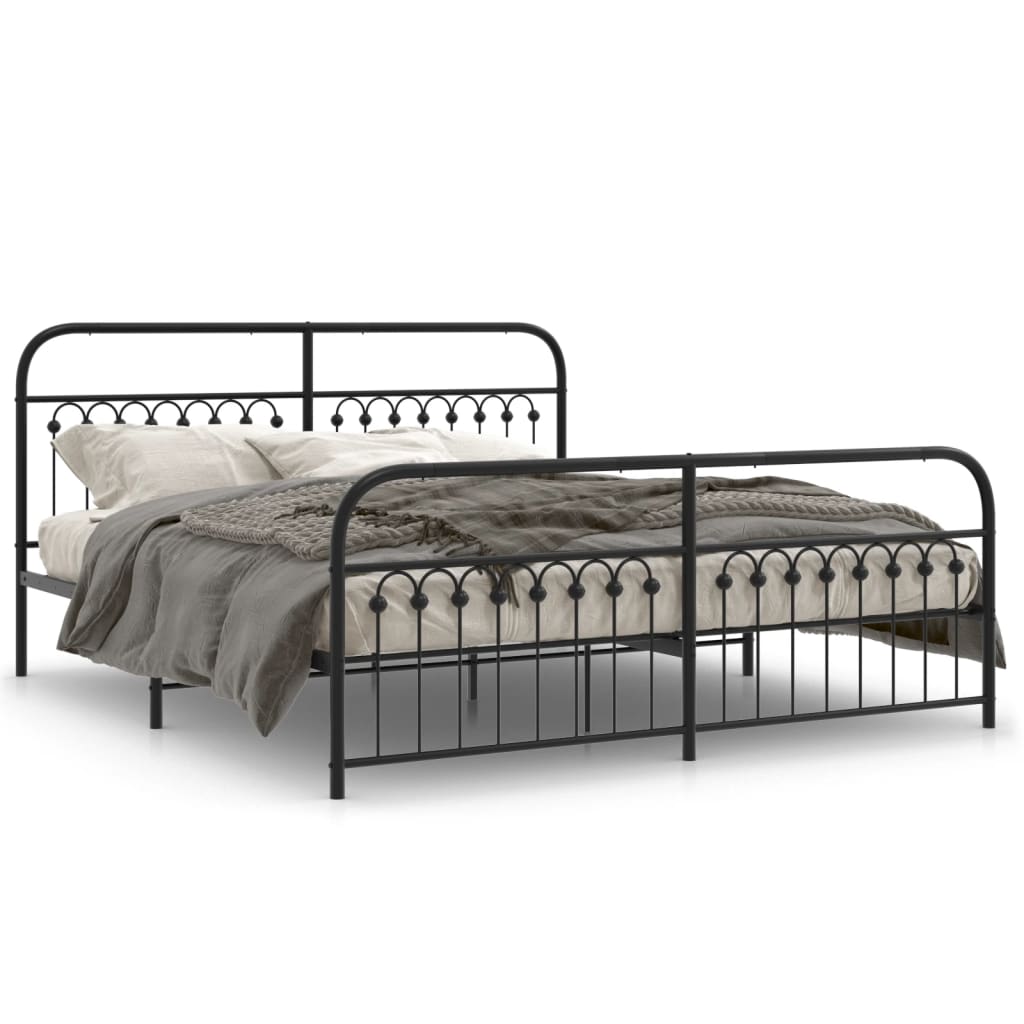 Bed frame with head and footboard metal black 183x213 cm