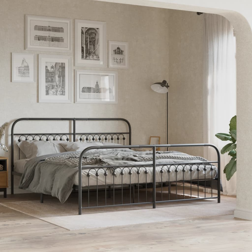 Bed frame with head and footboard metal black 183x213 cm