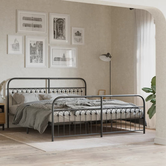Bed frame with head and footboard metal black 183x213 cm
