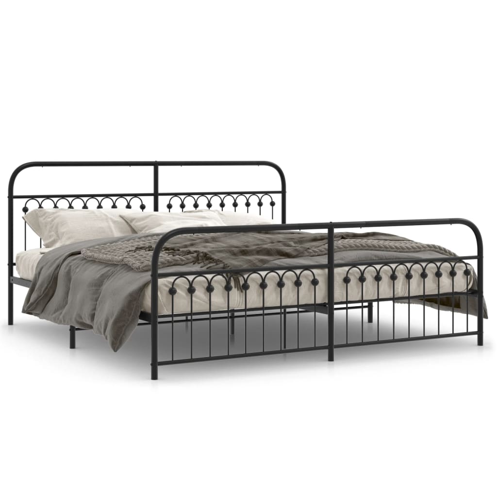 Bed frame with head and footboard metal black 193x203 cm