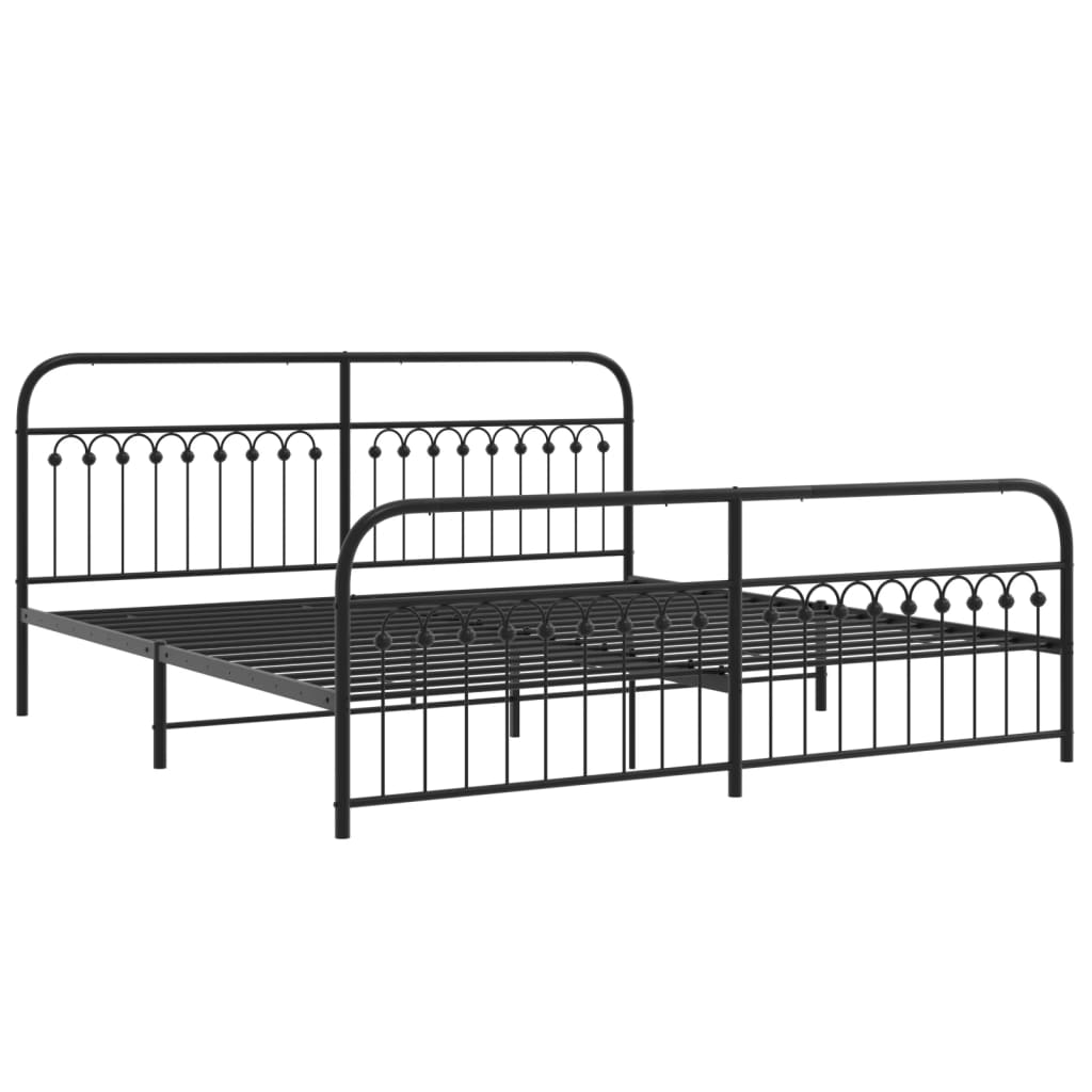 Bed frame with head and footboard metal black 193x203 cm