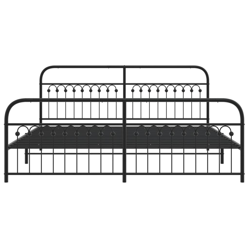 Bed frame with head and footboard metal black 193x203 cm
