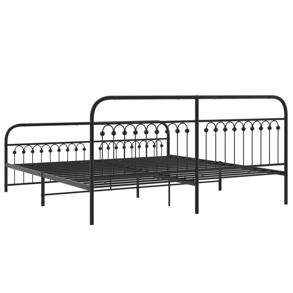 Bed frame with head and footboard metal black 193x203 cm