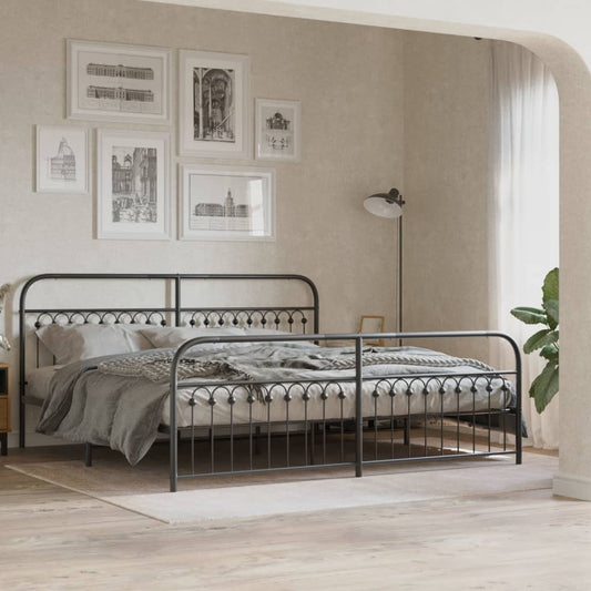 Bed frame with head and footboard metal black 193x203 cm