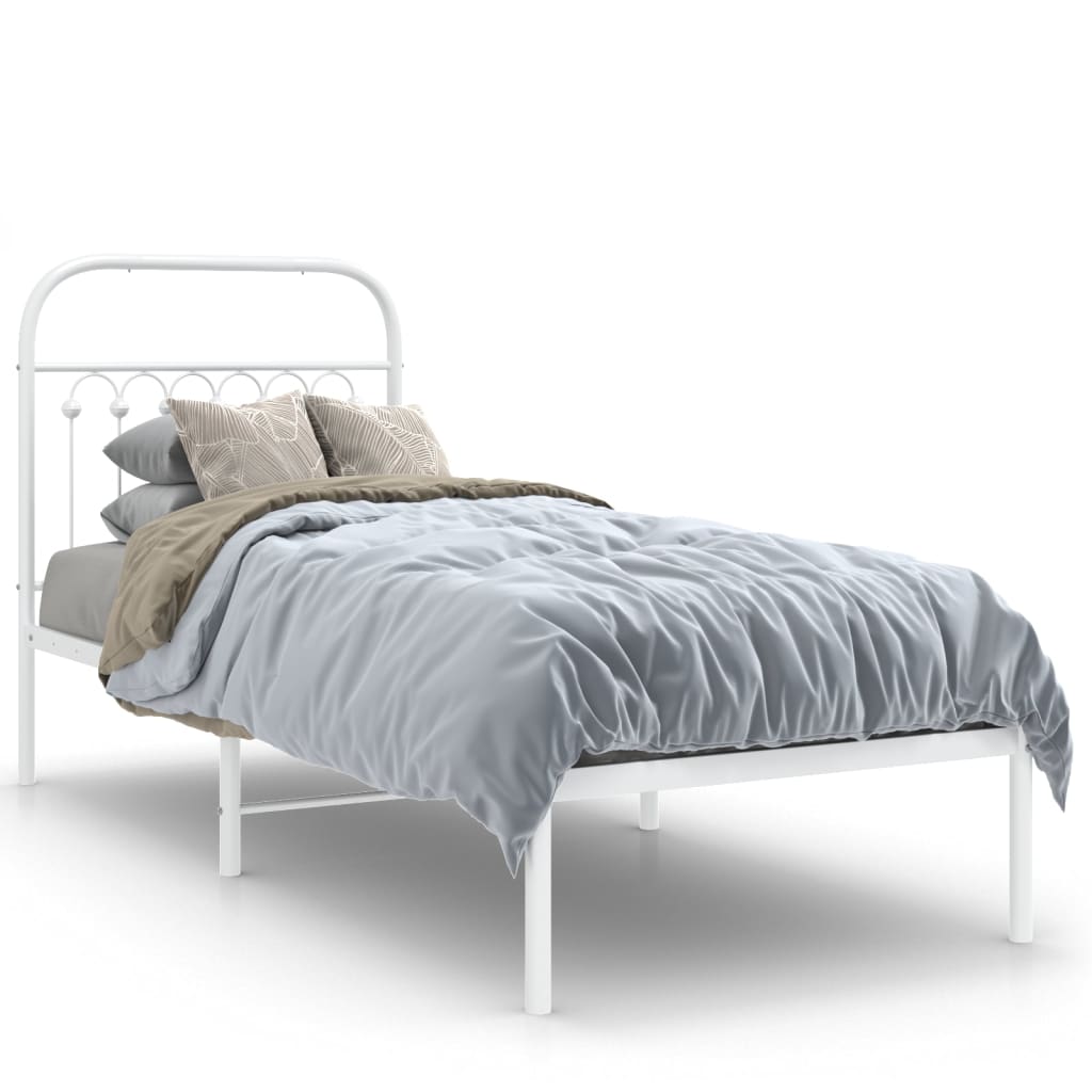 Bed frame with headboard metal white 80x200 cm