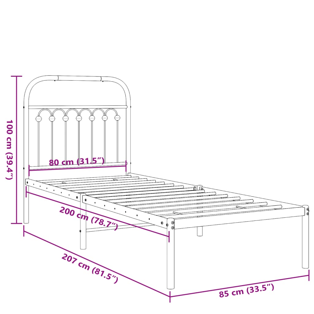 Bed frame with headboard metal white 80x200 cm