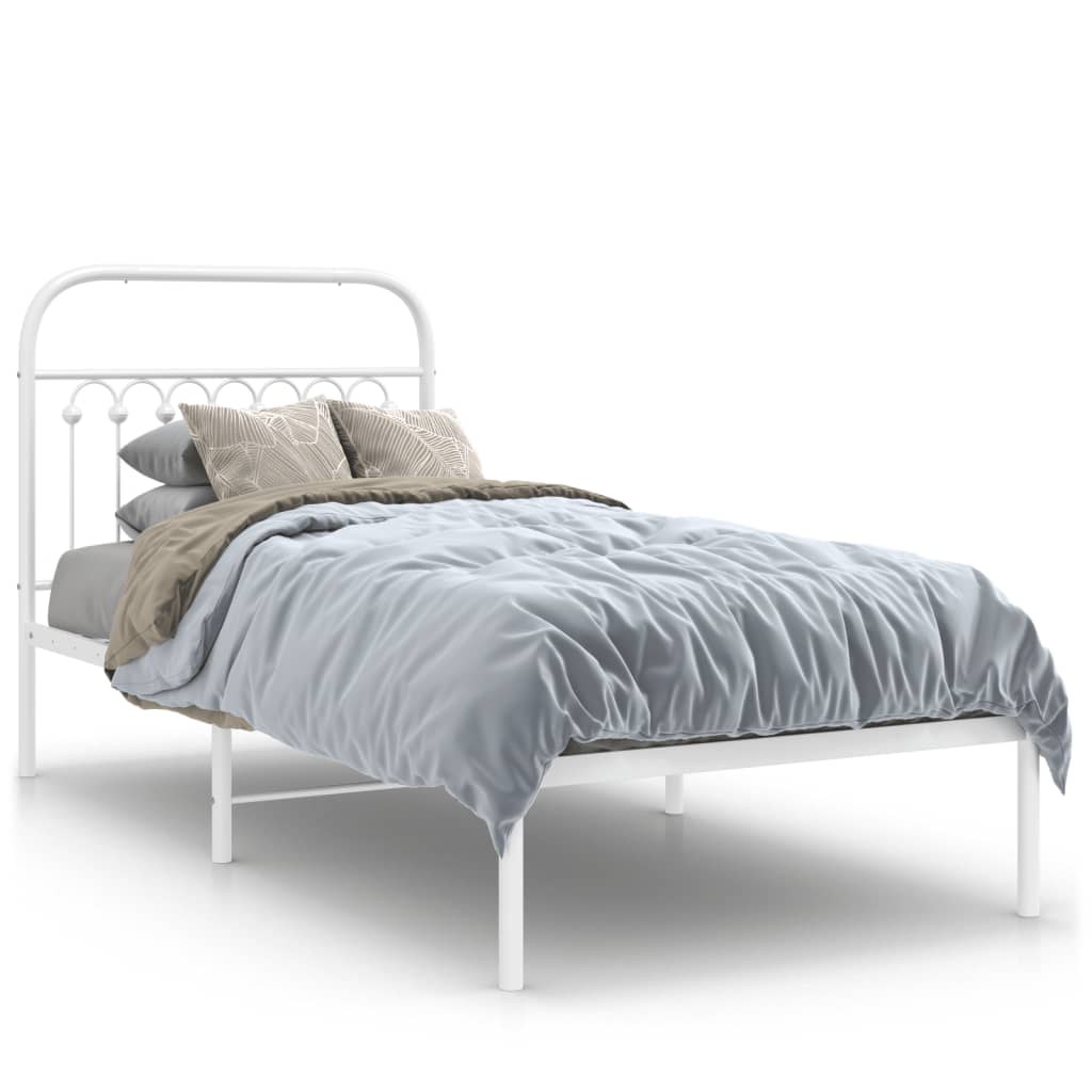 Bed frame with headboard metal white 90x190 cm