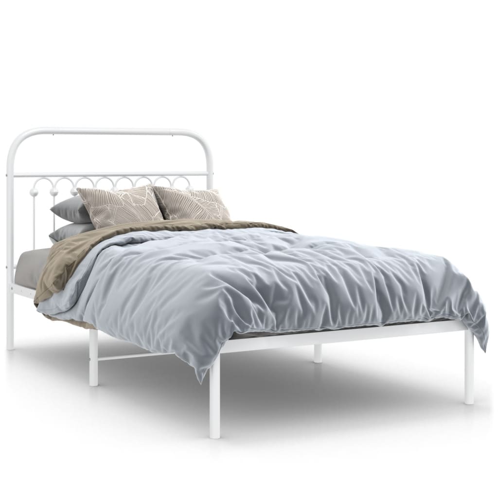 Bed frame with headboard metal white 100x190 cm