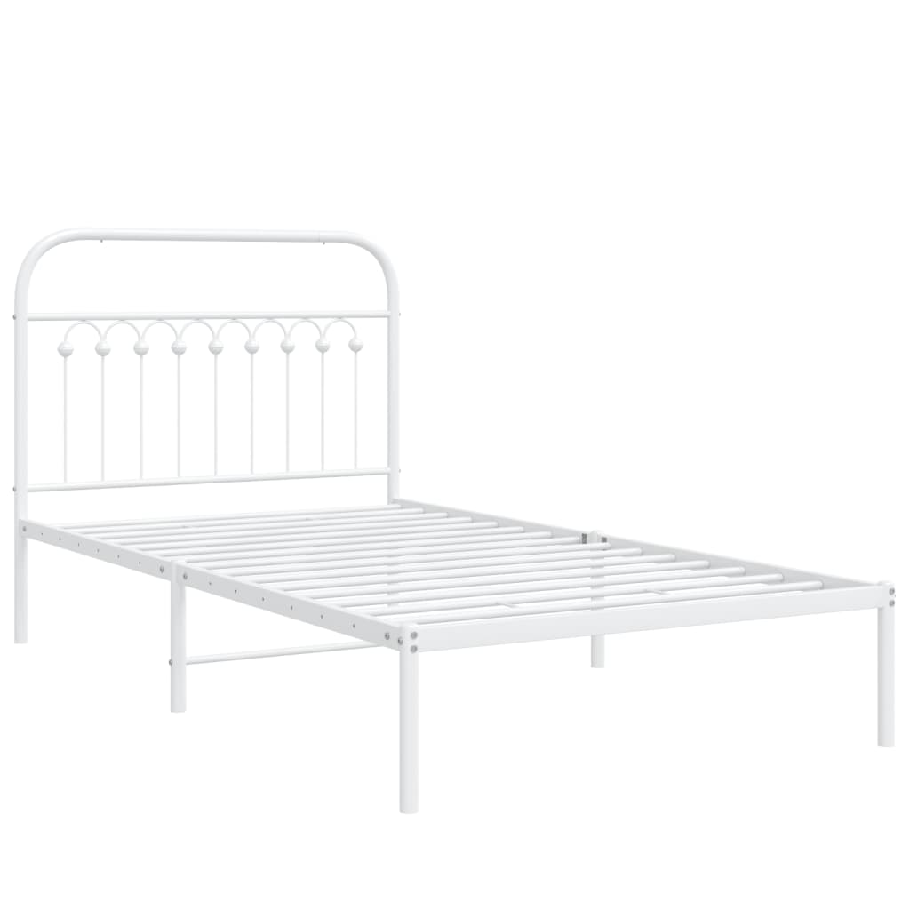 Bed frame with headboard metal white 100x190 cm
