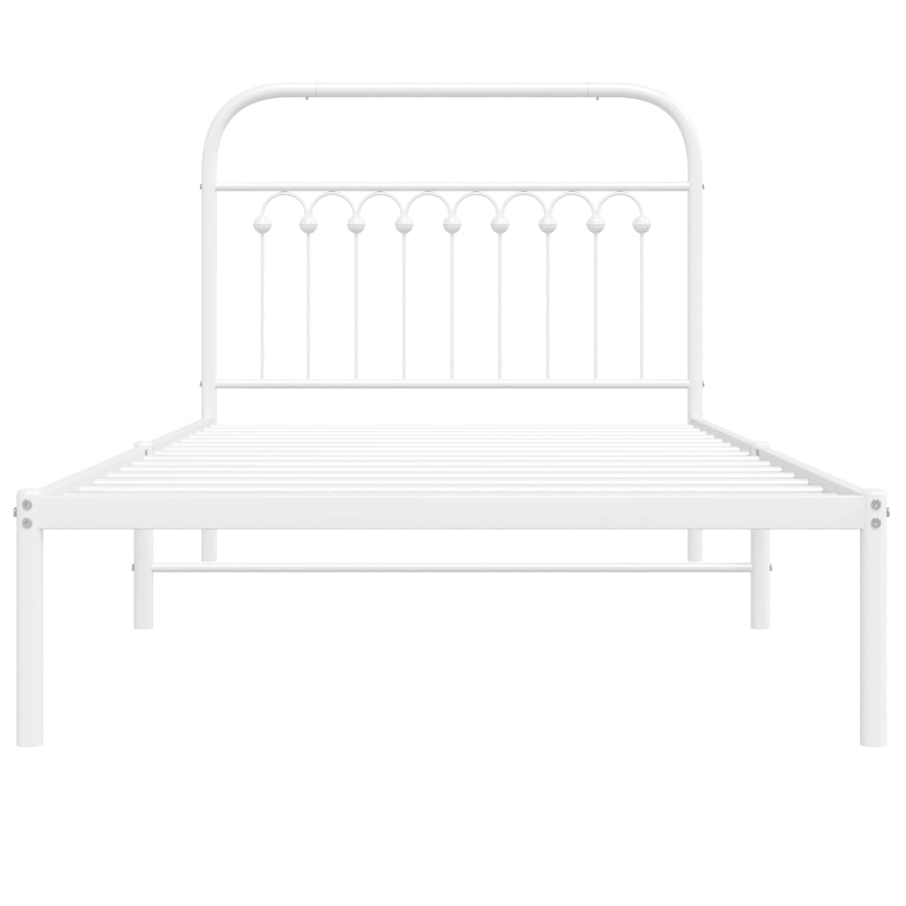 Bed frame with headboard metal white 100x190 cm