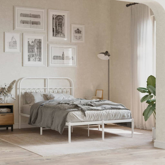 Bed frame with headboard metal white 120x190 cm