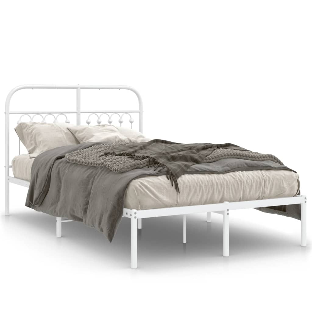 Bed frame with headboard metal white 120x200 cm
