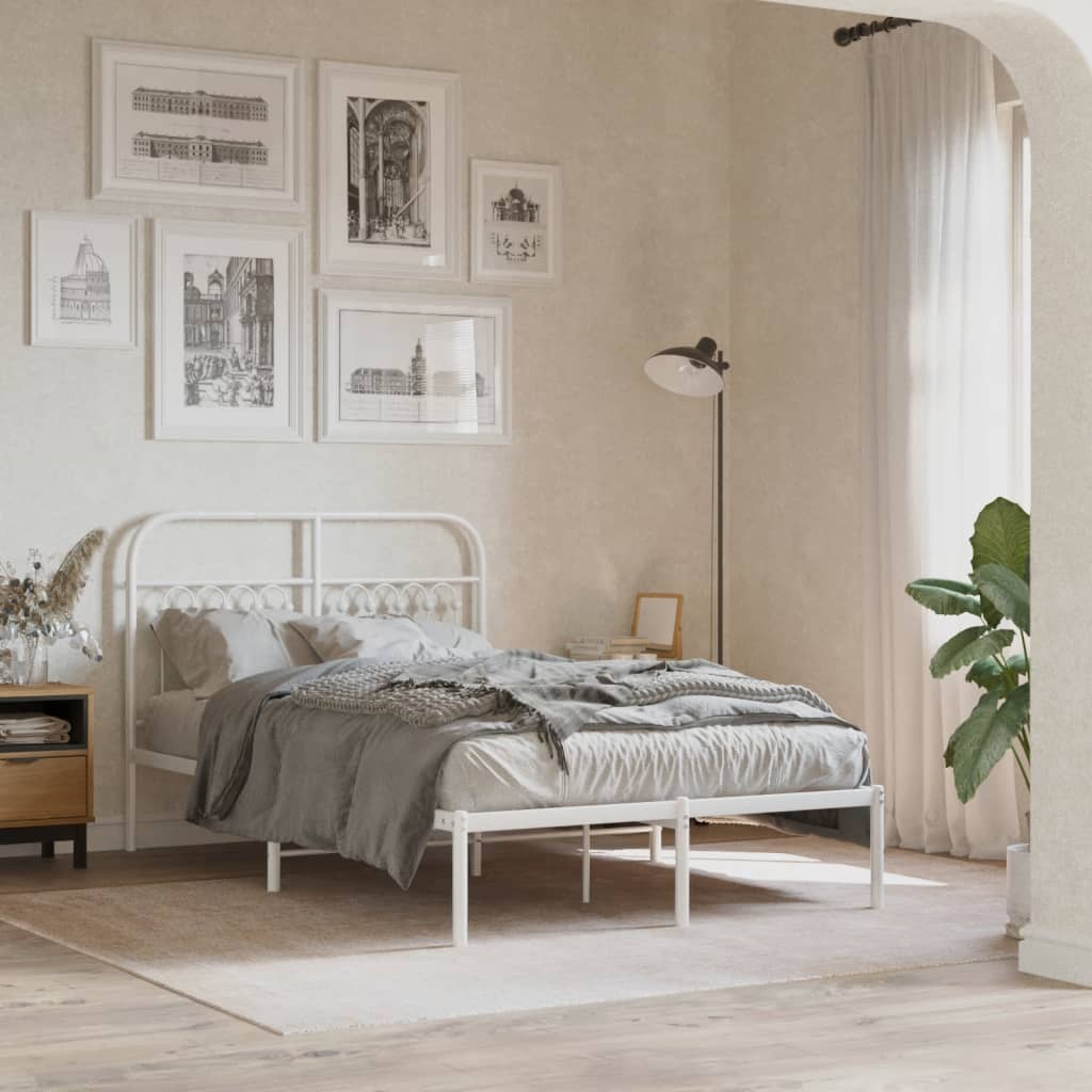 Bed frame with headboard metal white 120x200 cm