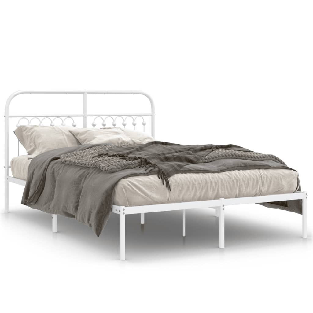 Bed frame with headboard metal white 140x190 cm