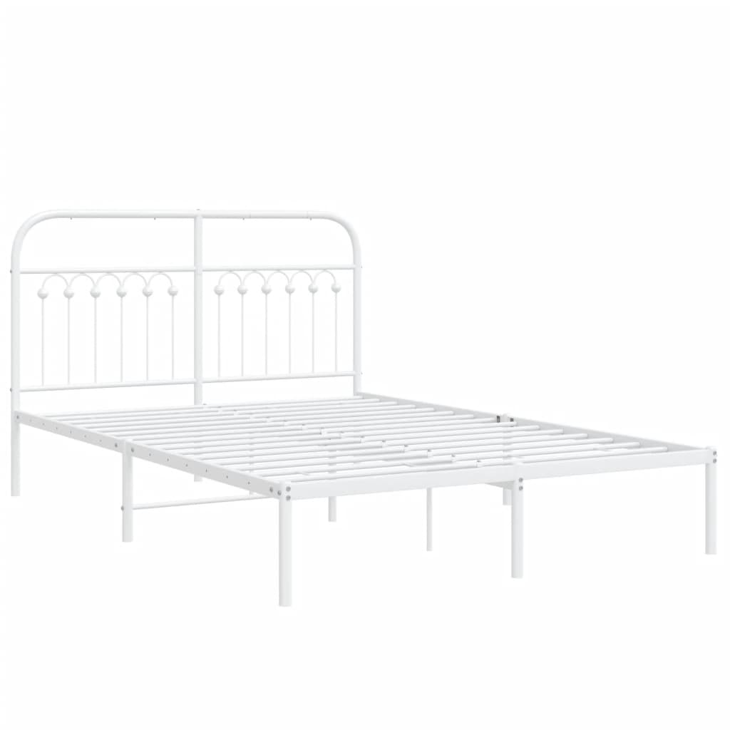 Bed frame with headboard metal white 140x190 cm