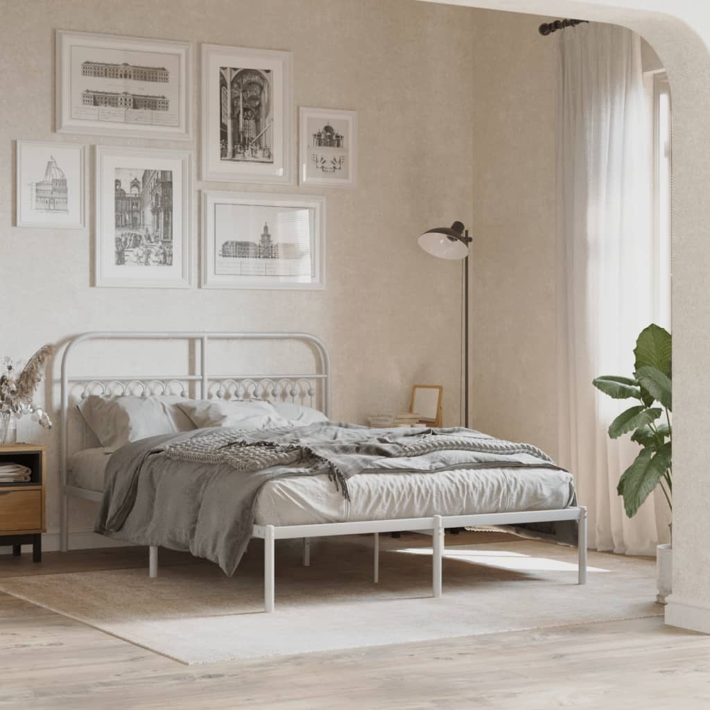 Bed frame with headboard metal white 140x200 cm