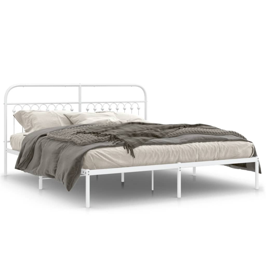Bed frame with headboard metal white 183x203 cm