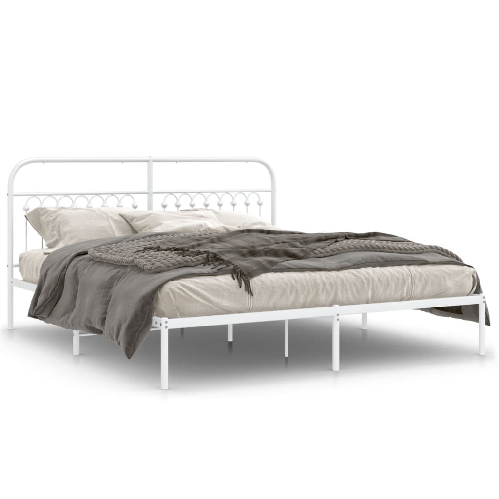 Bed frame with headboard metal white 183x213 cm