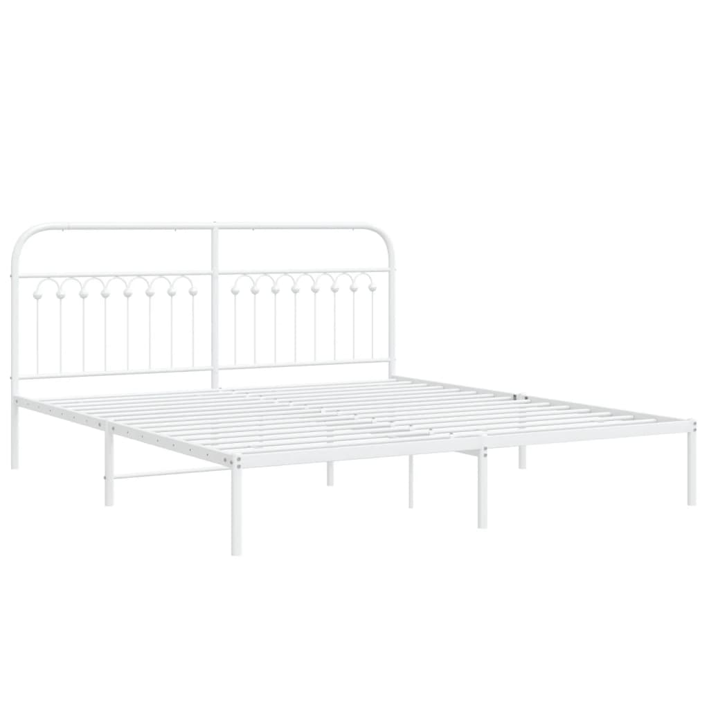 Bed frame with headboard metal white 183x213 cm