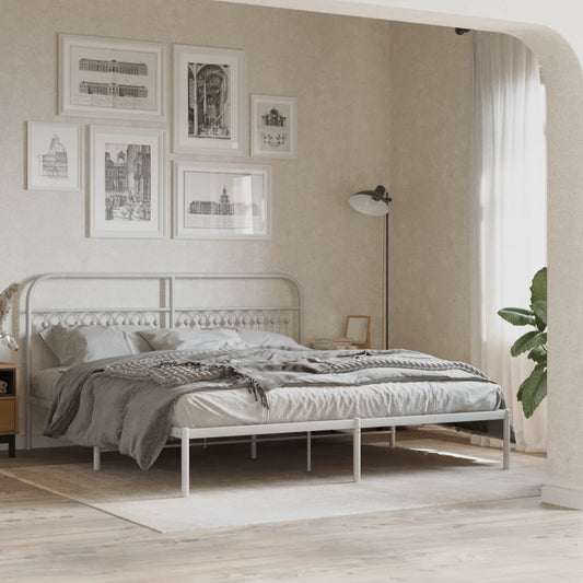 Bed frame with headboard metal white 183x213 cm