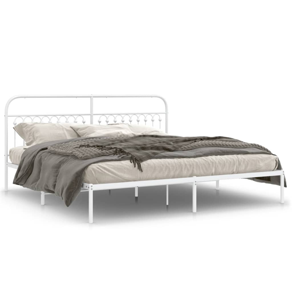 Bed frame with headboard metal white 193x203 cm