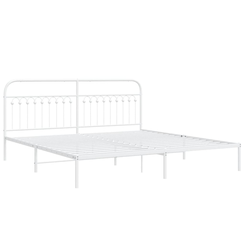 Bed frame with headboard metal white 193x203 cm