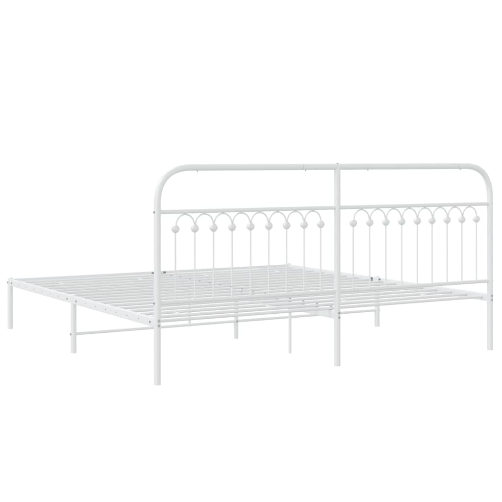 Bed frame with headboard metal white 193x203 cm