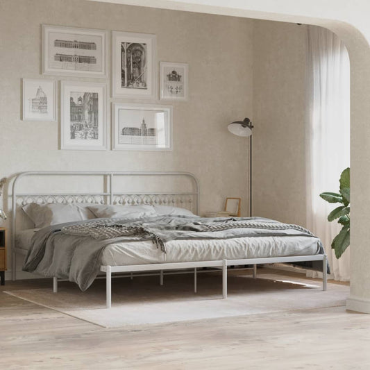 Bed frame with headboard metal white 193x203 cm