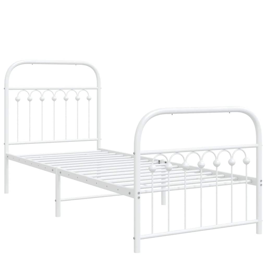Bed frame with head and footboard metal white 75x190 cm