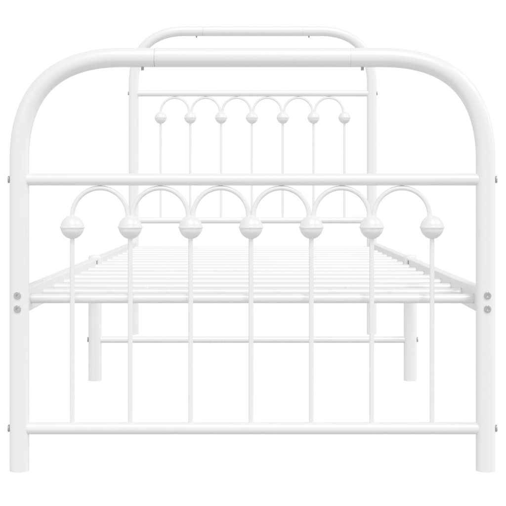Bed frame with head and footboard metal white 75x190 cm