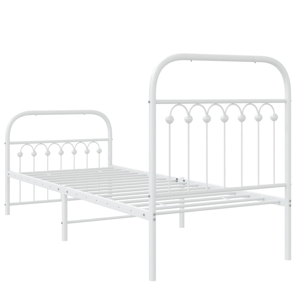 Bed frame with head and footboard metal white 75x190 cm