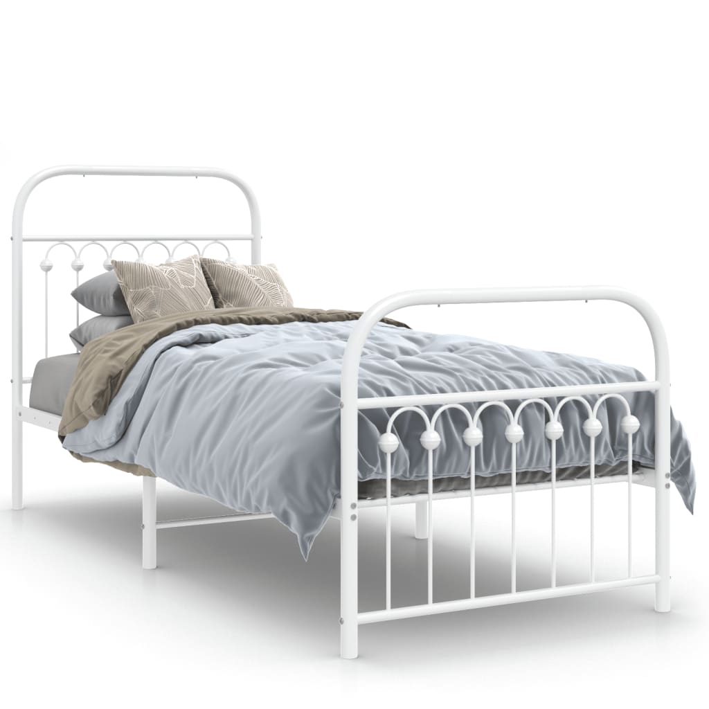Bed frame with head and footboard metal white 80x200 cm