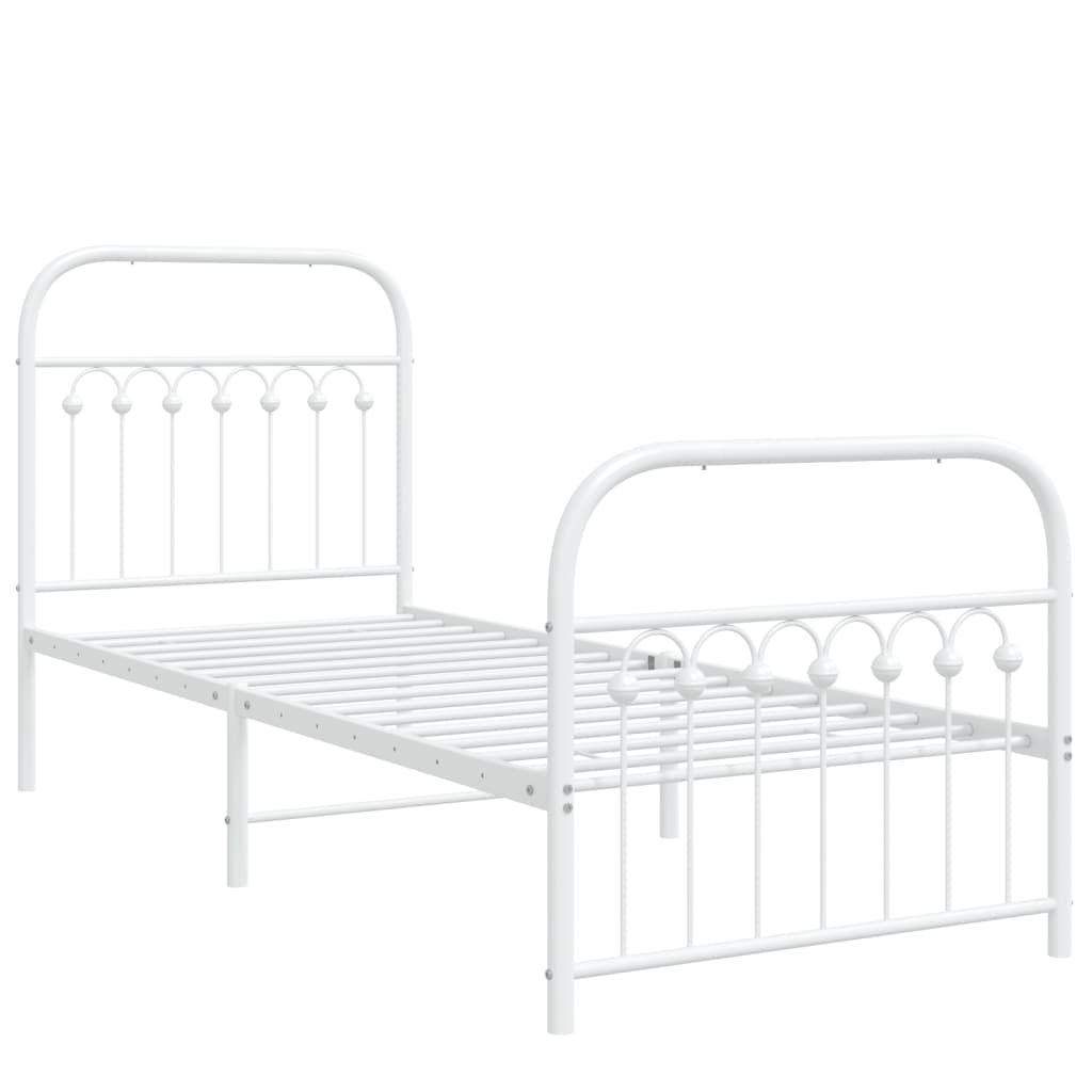 Bed frame with head and footboard metal white 80x200 cm