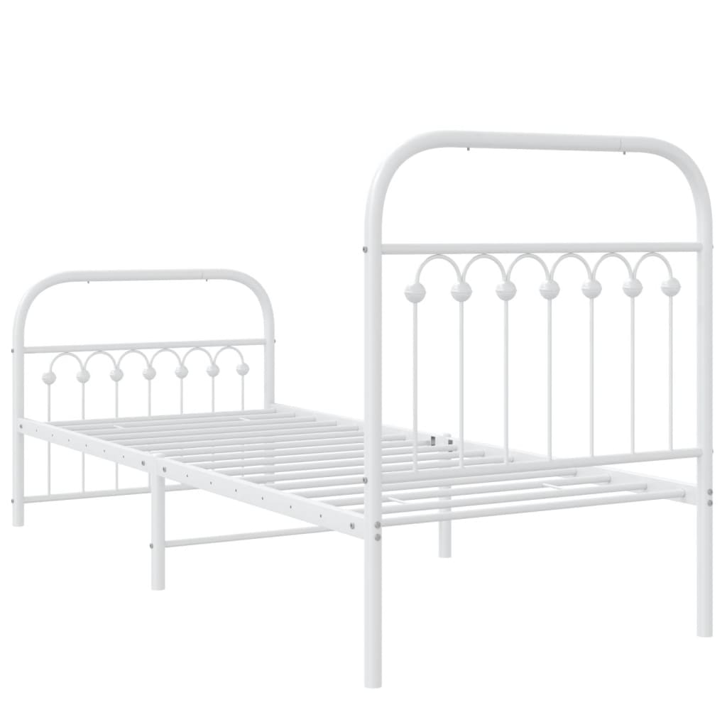 Bed frame with head and footboard metal white 80x200 cm