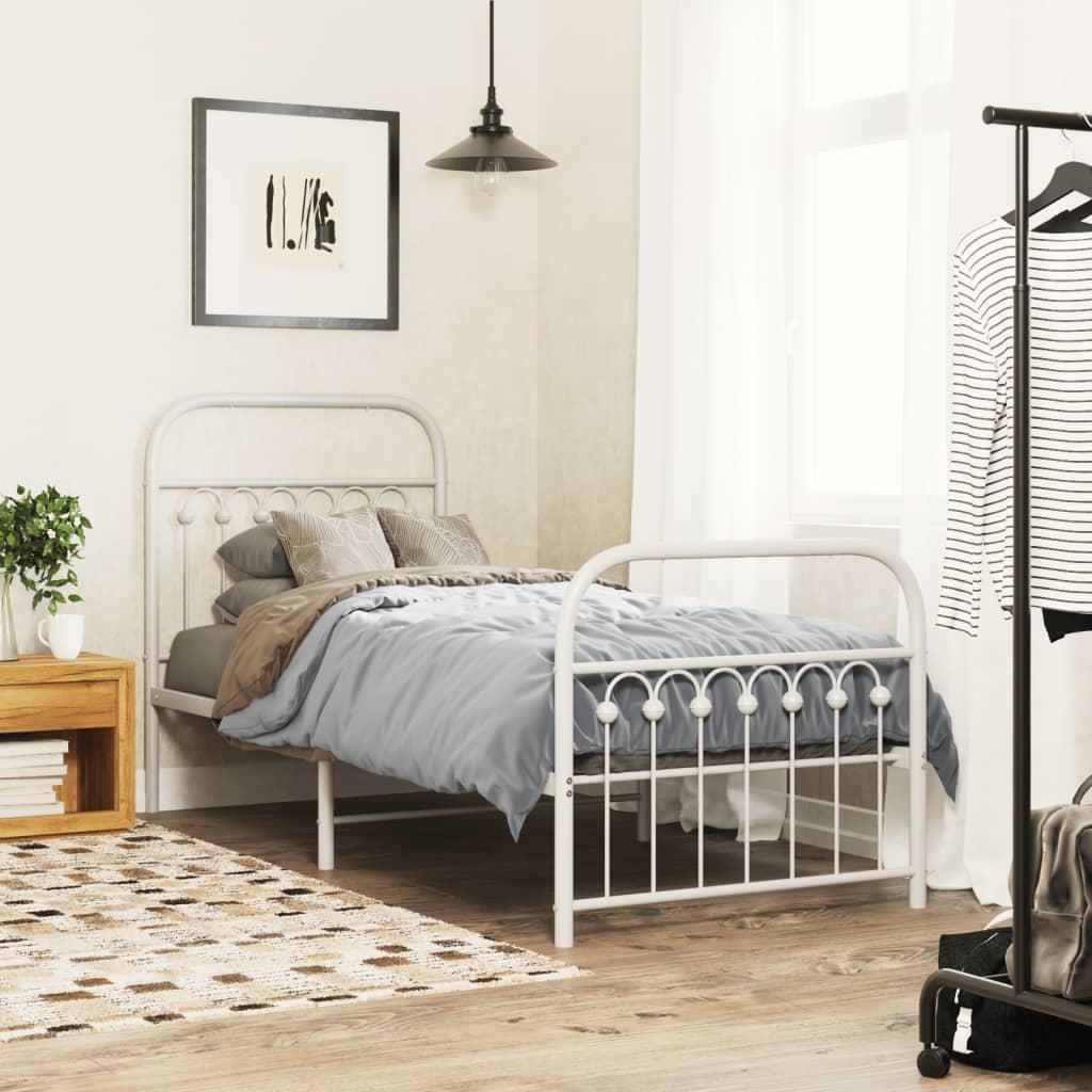 Bed frame with head and footboard metal white 80x200 cm