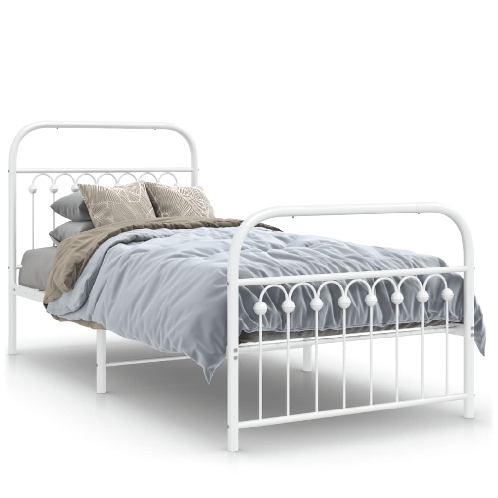 Bed frame with head and footboard metal white 90x200 cm