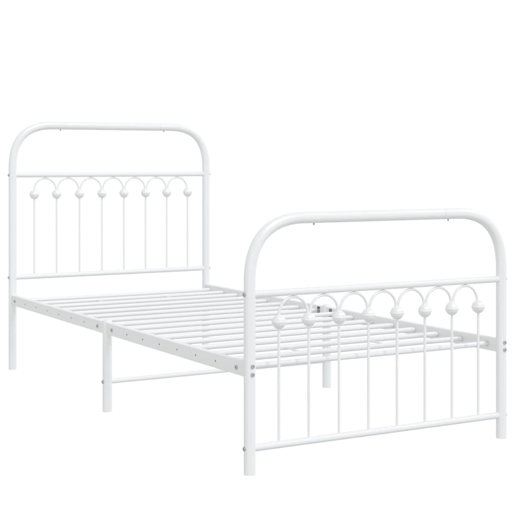 Bed frame with head and footboard metal white 90x200 cm