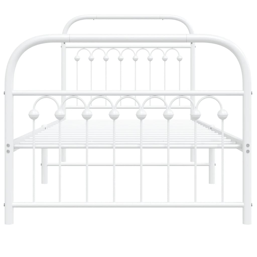 Bed frame with head and footboard metal white 90x200 cm