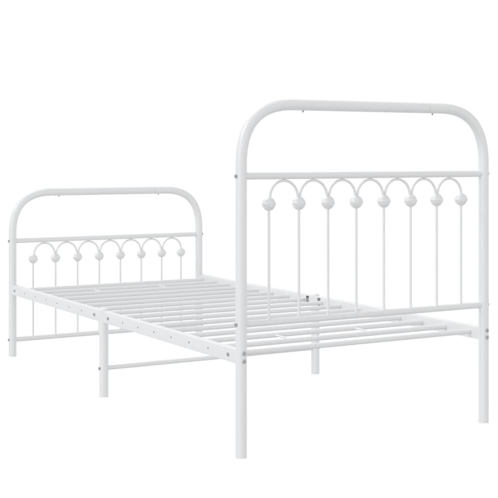 Bed frame with head and footboard metal white 90x200 cm