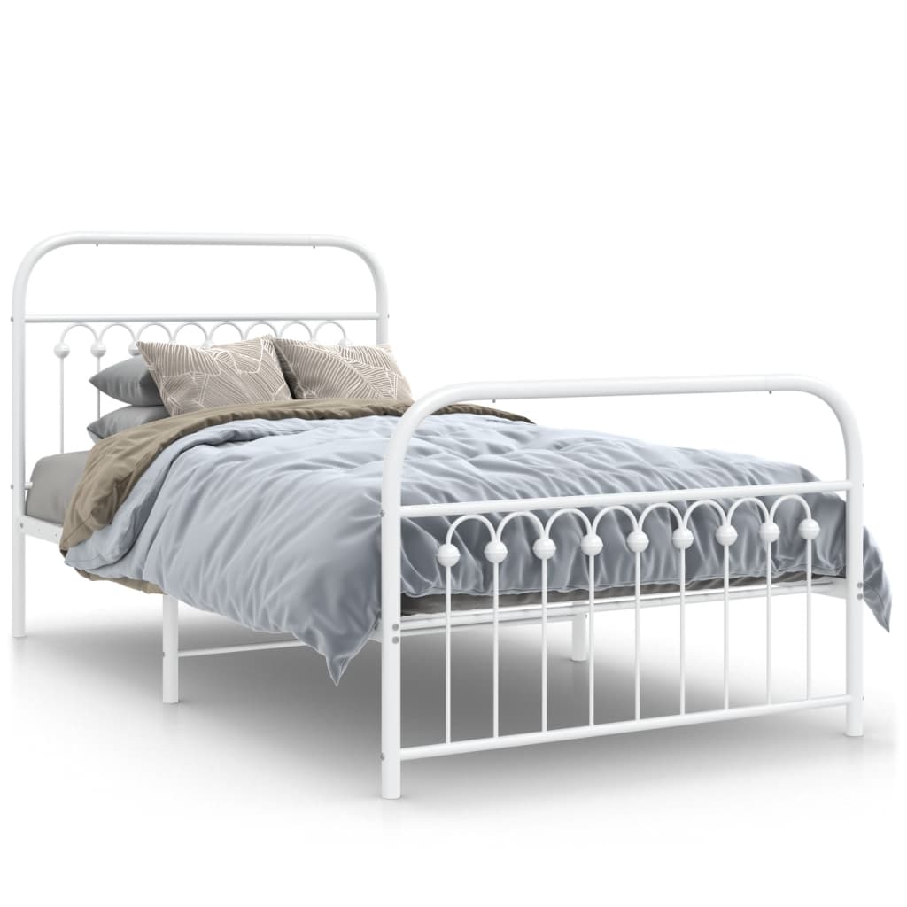 Bed frame with head and footboard metal white 100x190 cm