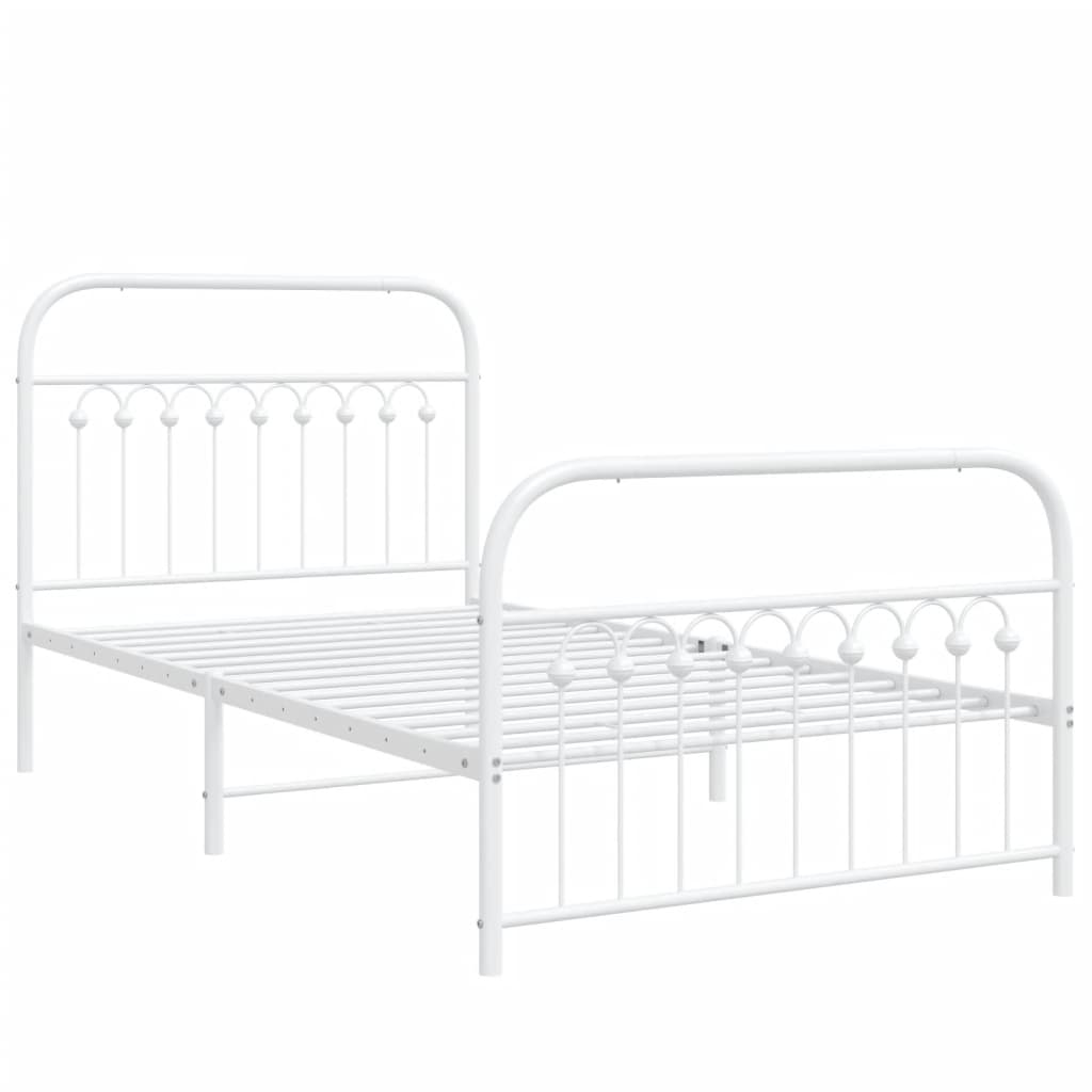 Bed frame with head and footboard metal white 100x190 cm
