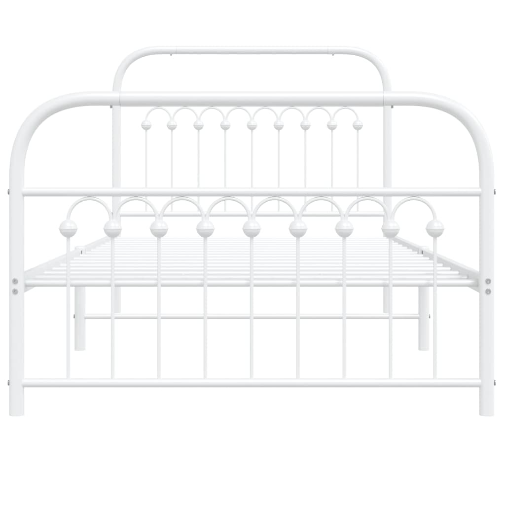 Bed frame with head and footboard metal white 100x190 cm