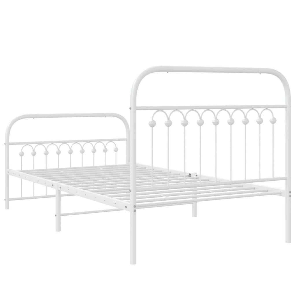 Bed frame with head and footboard metal white 100x190 cm