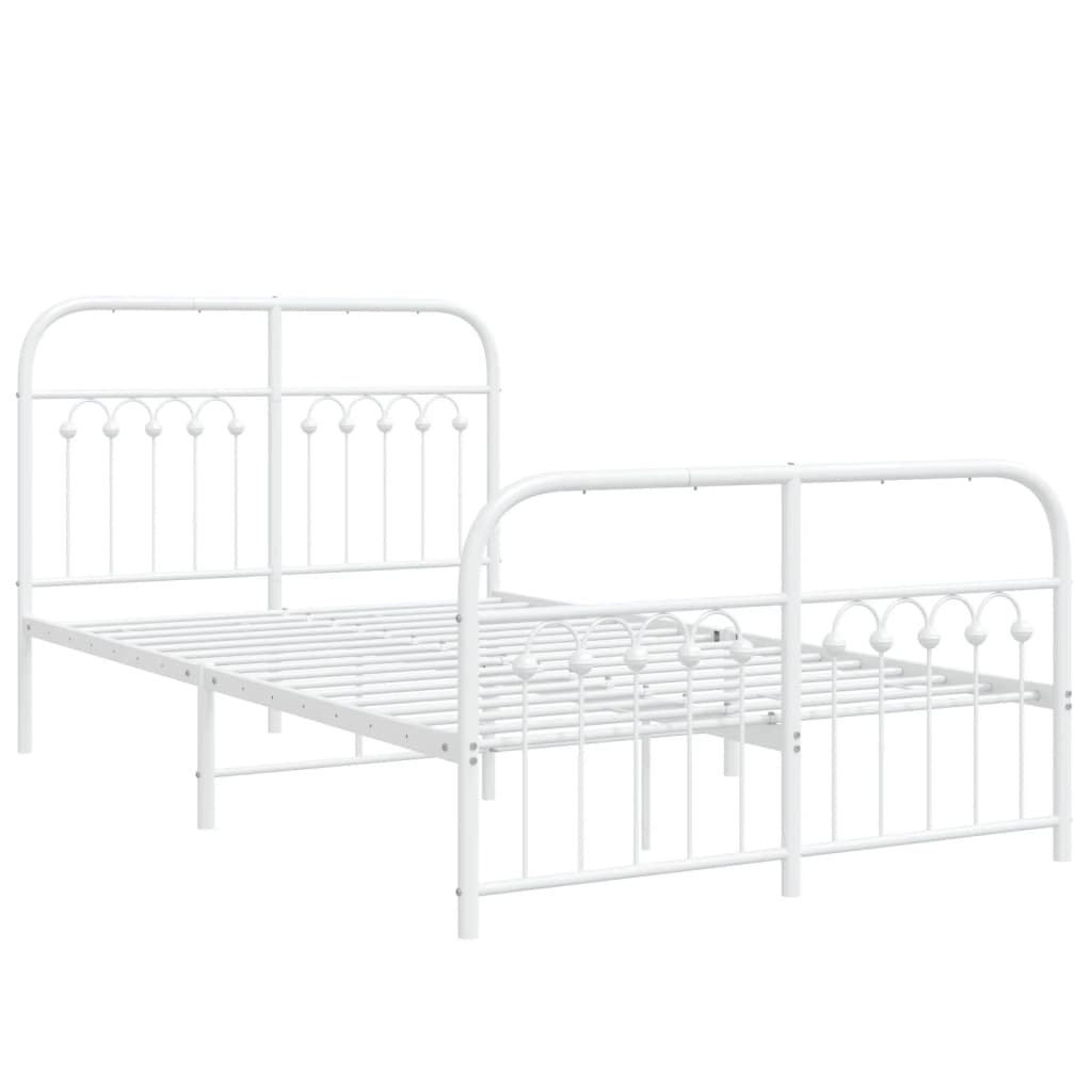 Bed frame with head and footboard metal white 120x190 cm