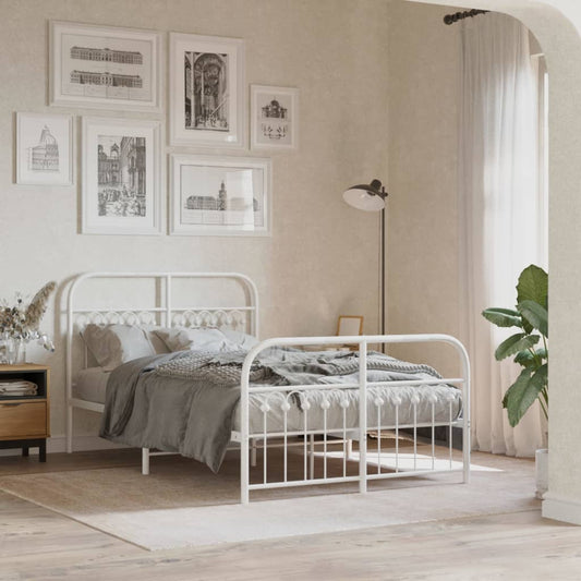 Bed frame with head and footboard metal white 120x190 cm