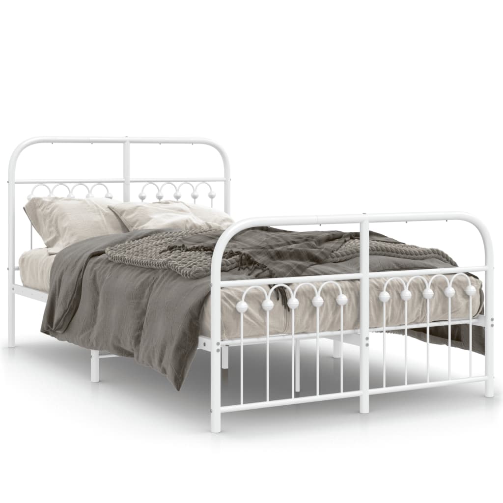 Bed frame with head and footboard metal white 120x200 cm