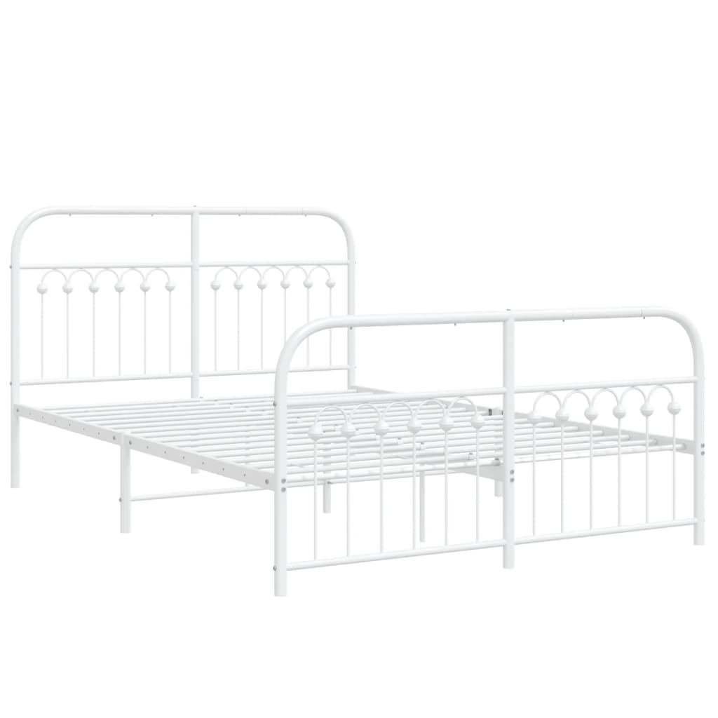 Bed frame with head and footboard metal white 137x190 cm